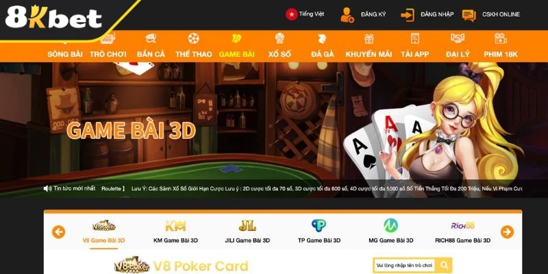 Game bài 8KBET nổi bật với giao diện hiện đại, đa dạng trò chơi và tính năng tối ưu